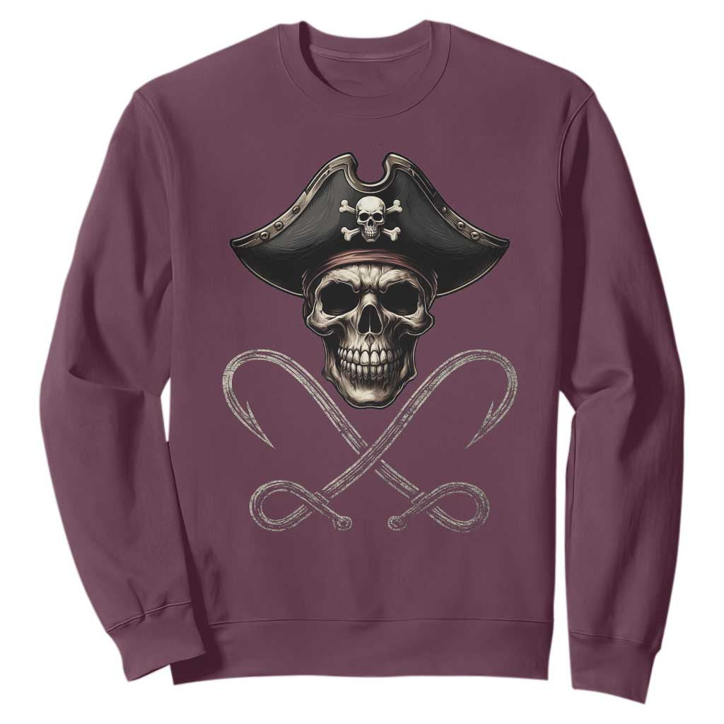 Funny Pirate Fishing Lover Sweatshirt Vintage Pirate Skull Hooks Fishing TS11 Maroon Print Your Wear