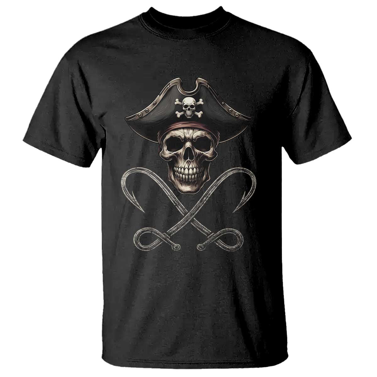 Funny Pirate Fishing Lover T Shirt Vintage Pirate Skull Hooks Fishing TS11 Black Print Your Wear