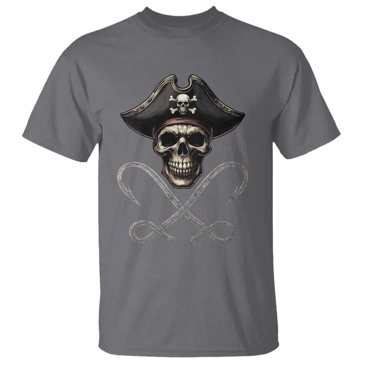 Funny Pirate Fishing Lover T Shirt Vintage Pirate Skull Hooks Fishing TS11 Charcoal Print Your Wear