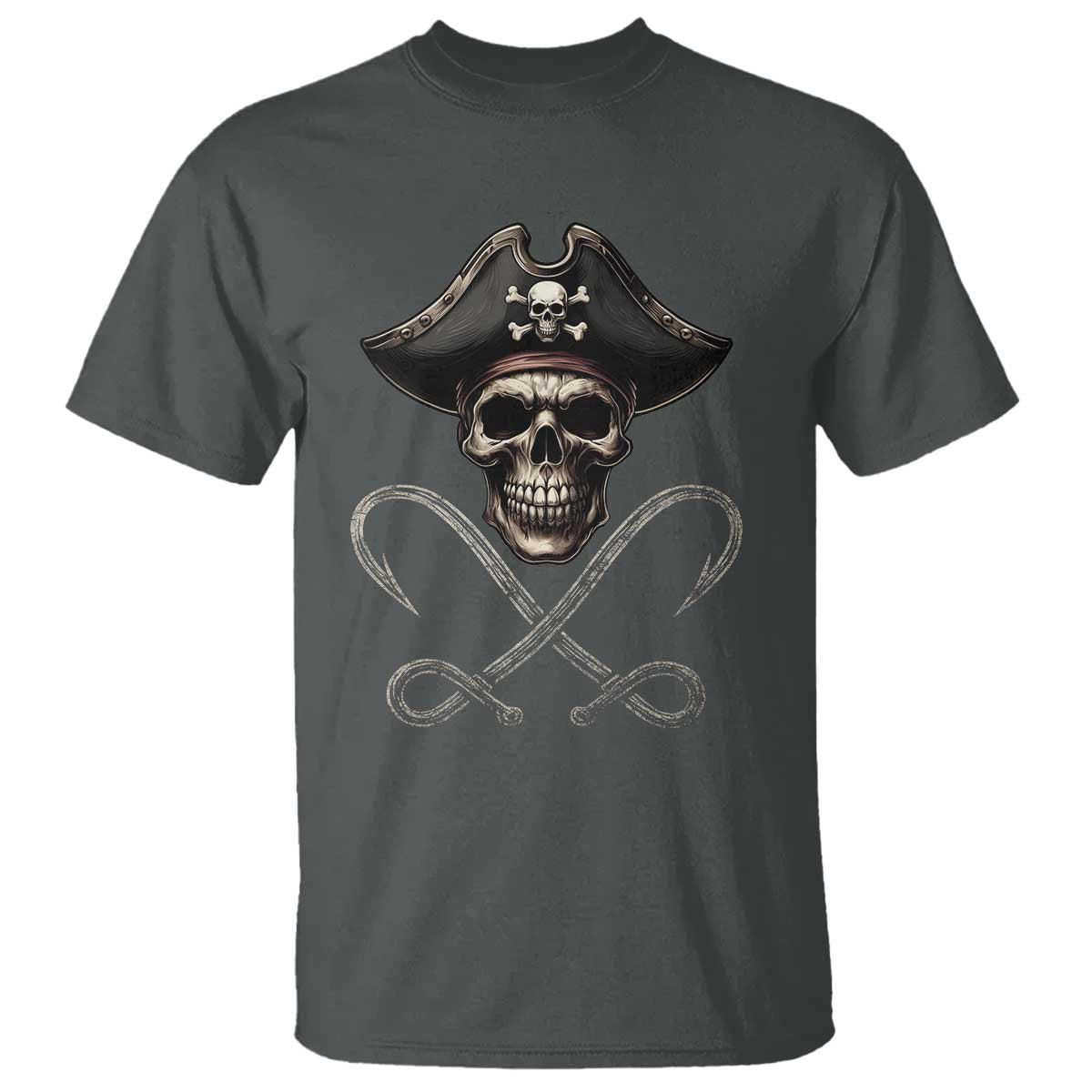 Funny Pirate Fishing Lover T Shirt Vintage Pirate Skull Hooks Fishing TS11 Dark Heather Print Your Wear