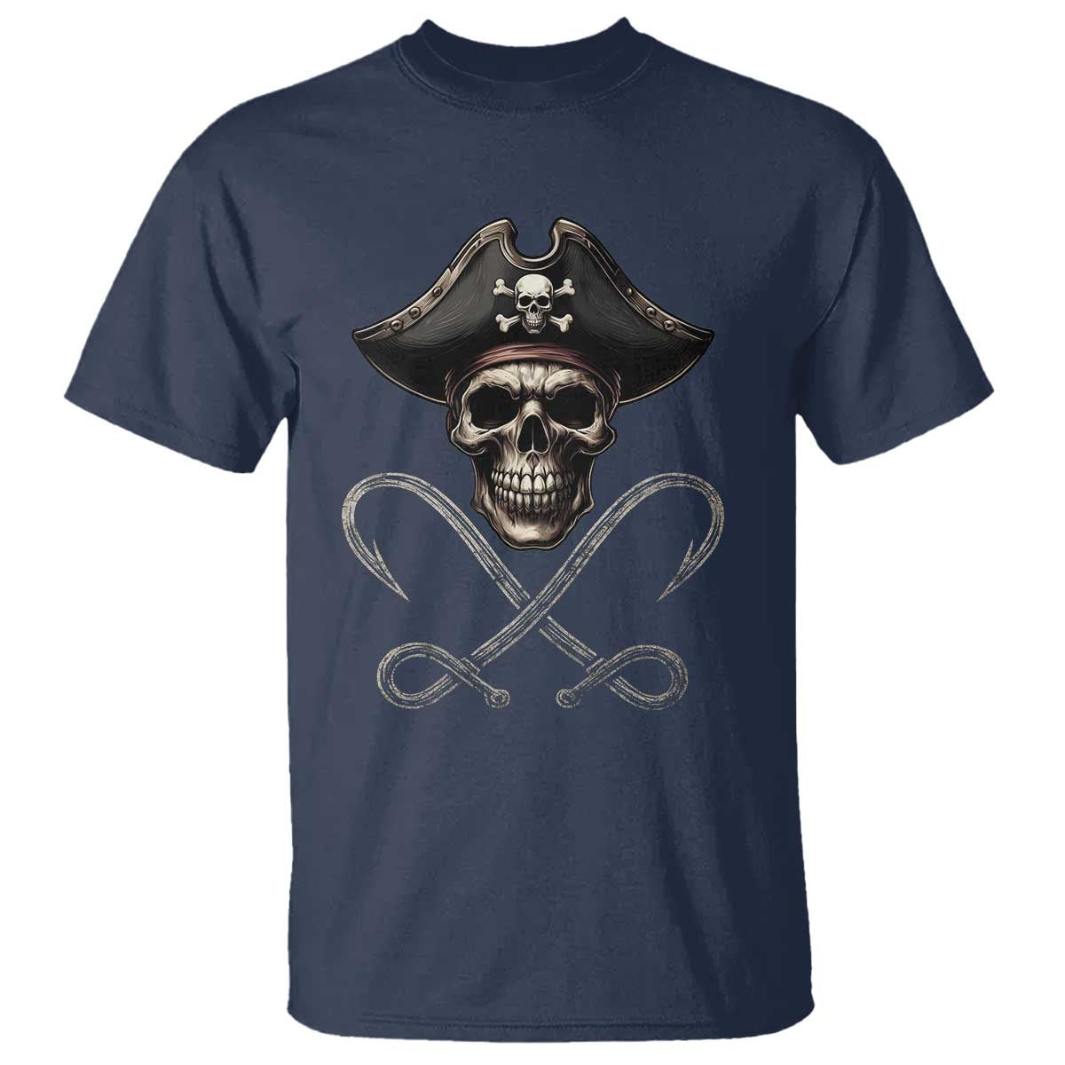 Funny Pirate Fishing Lover T Shirt Vintage Pirate Skull Hooks Fishing TS11 Navy Print Your Wear