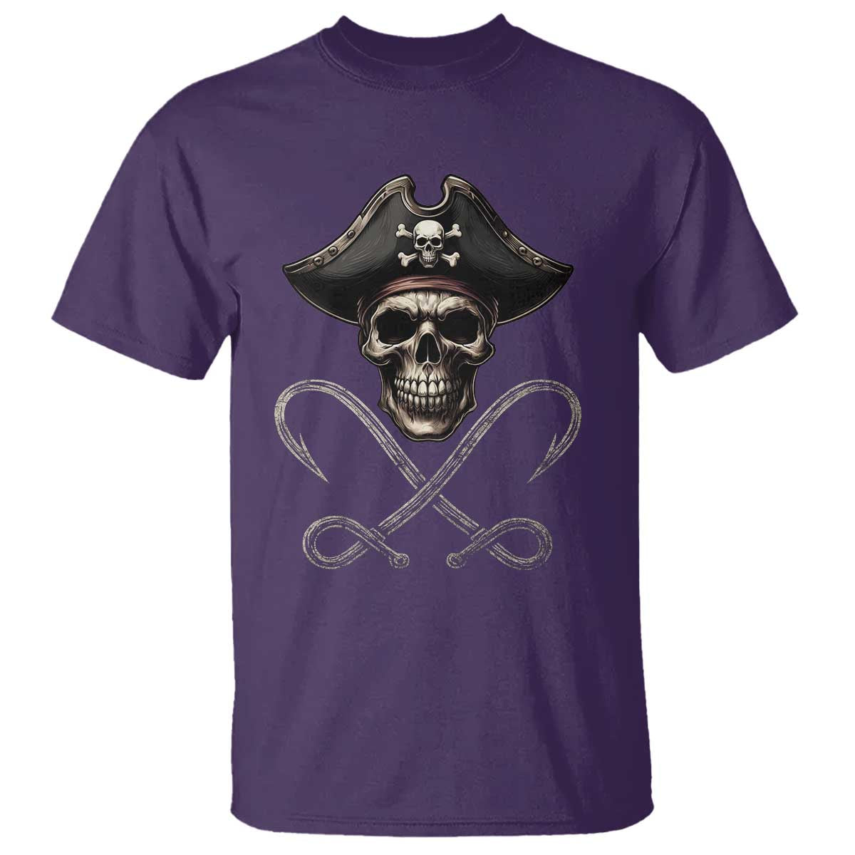 Funny Pirate Fishing Lover T Shirt Vintage Pirate Skull Hooks Fishing TS11 Purple Print Your Wear