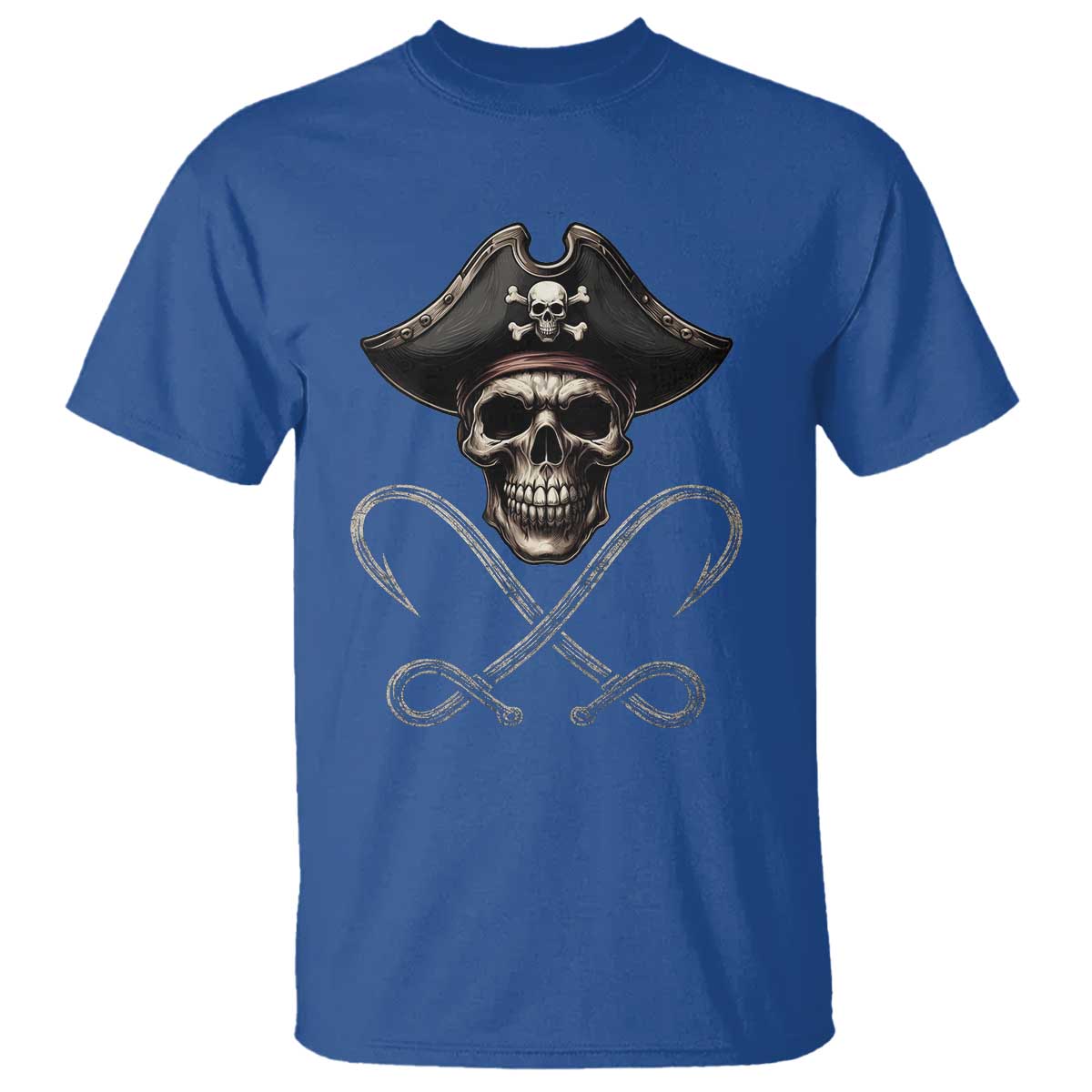 Funny Pirate Fishing Lover T Shirt Vintage Pirate Skull Hooks Fishing TS11 Royal Blue Print Your Wear