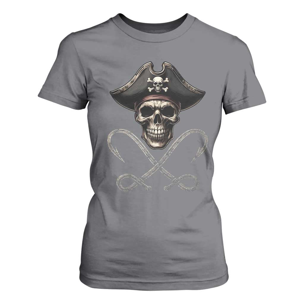 Funny Pirate Fishing Lover T Shirt For Women Vintage Pirate Skull Hooks Fishing TS11 Charcoal Print Your Wear