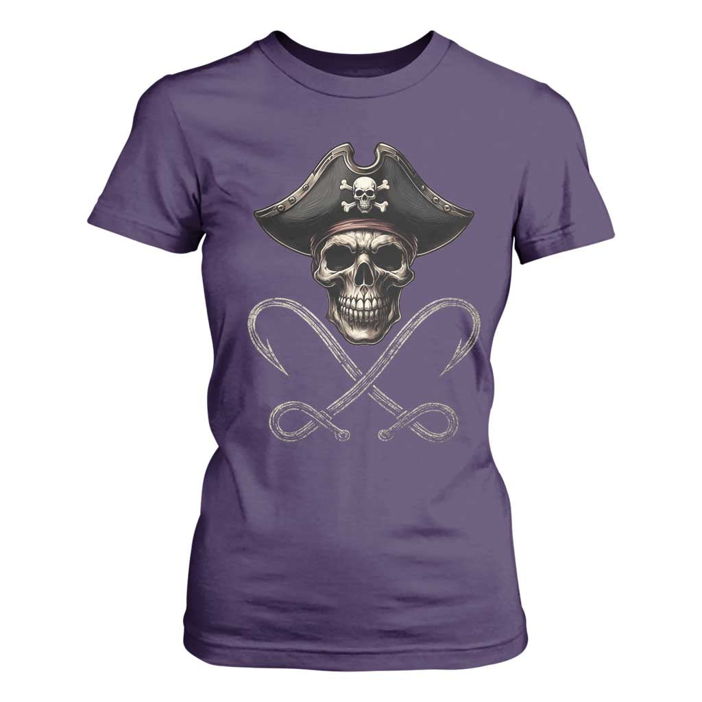 Funny Pirate Fishing Lover T Shirt For Women Vintage Pirate Skull Hooks Fishing TS11 Purple Print Your Wear