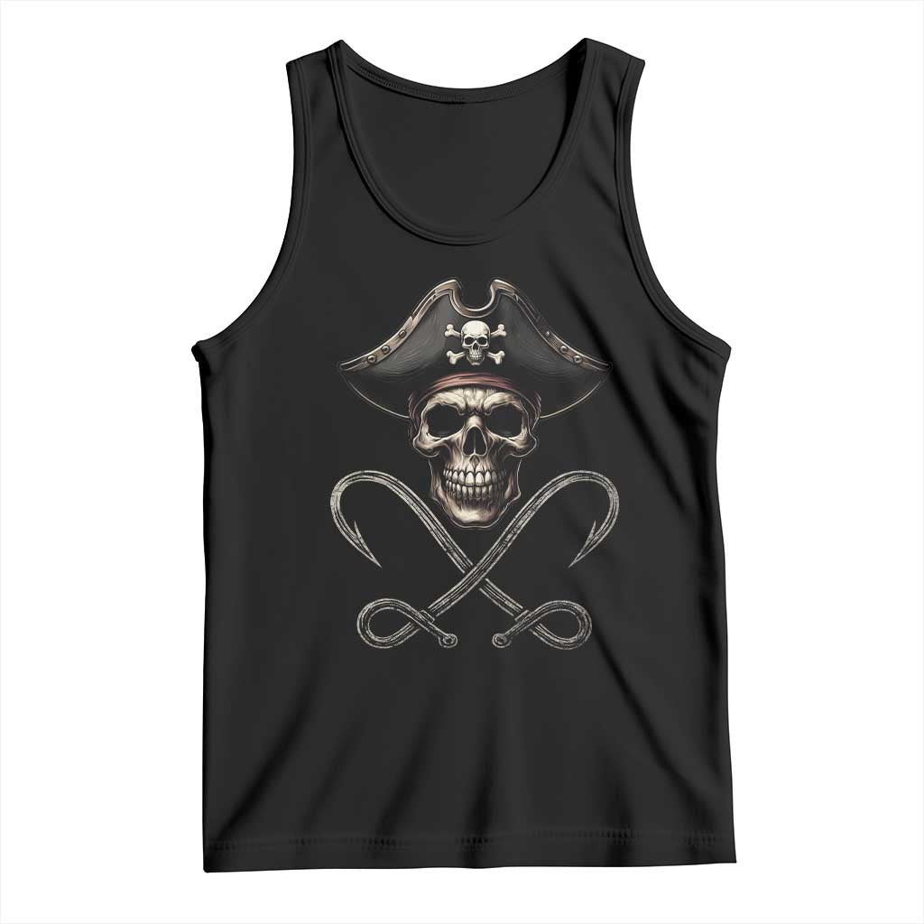 Funny Pirate Fishing Lover Tank Top Vintage Pirate Skull Hooks Fishing TS11 Black Print Your Wear