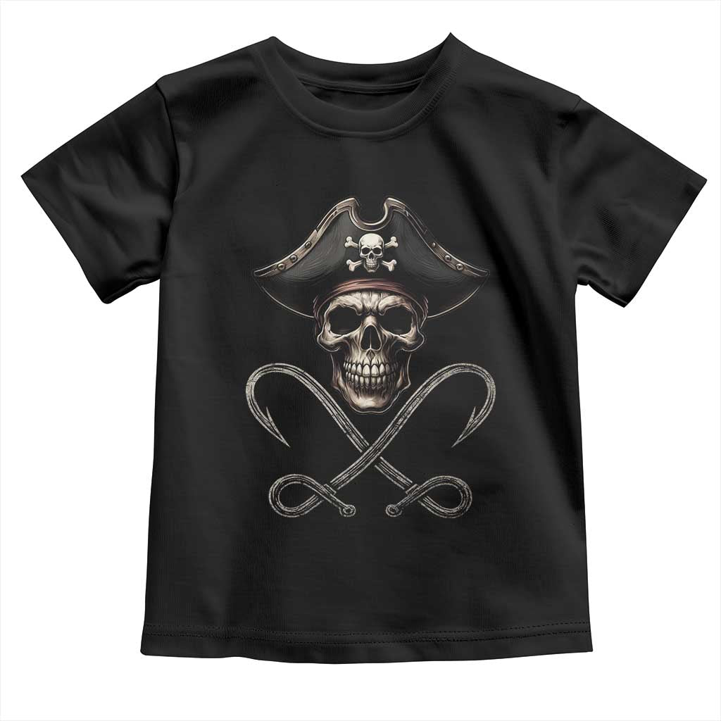 Funny Pirate Fishing Lover Toddler T Shirt Vintage Pirate Skull Hooks Fishing TS11 Black Print Your Wear