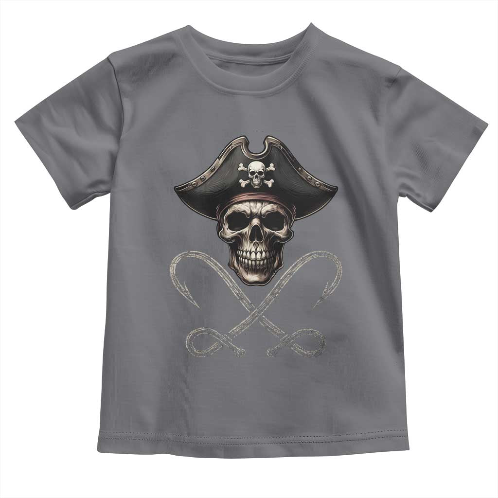 Funny Pirate Fishing Lover Toddler T Shirt Vintage Pirate Skull Hooks Fishing TS11 Charcoal Print Your Wear
