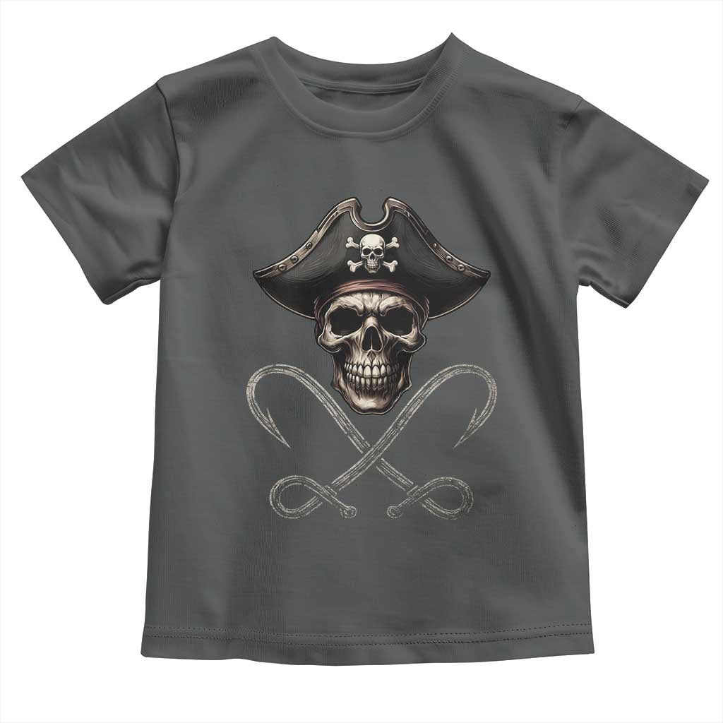 Funny Pirate Fishing Lover Toddler T Shirt Vintage Pirate Skull Hooks Fishing TS11 Dark Heather Print Your Wear