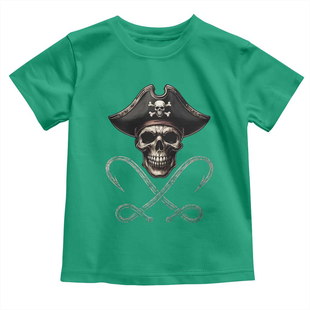 Funny Pirate Fishing Lover Toddler T Shirt Vintage Pirate Skull Hooks Fishing TS11 Irish Green Print Your Wear