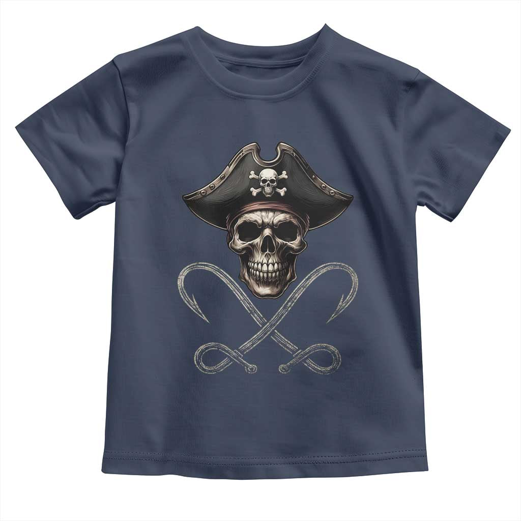 Funny Pirate Fishing Lover Toddler T Shirt Vintage Pirate Skull Hooks Fishing TS11 Navy Print Your Wear