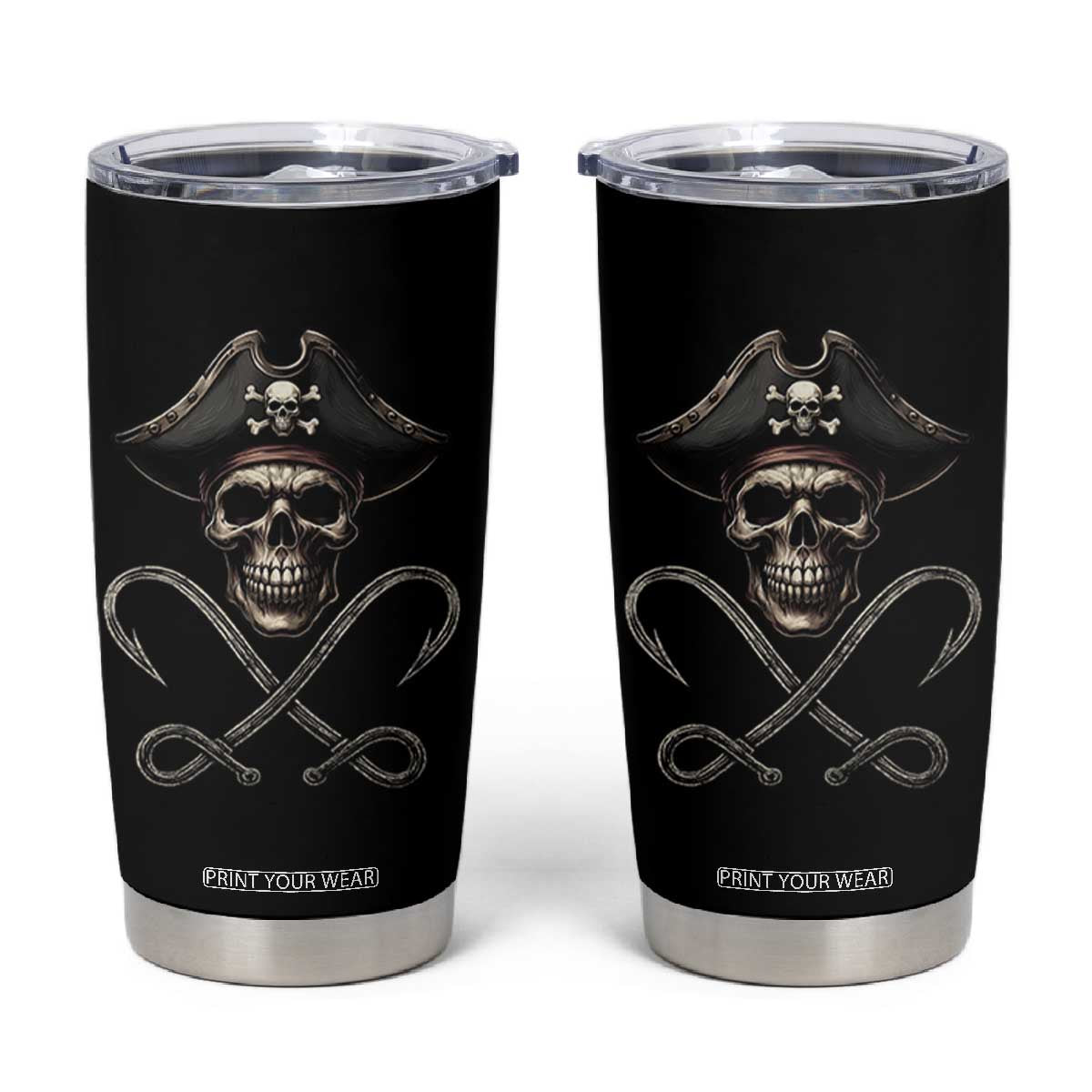 Funny Pirate Fishing Lover Tumbler Cup Vintage Pirate Skull Hooks Fishing TS11 Black Print Your Wear