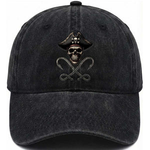 Funny Pirate Fishing Lover Washed Cotton Baseball Cap Vintage Pirate Skull Hooks Fishing TS11 Print Your Wear