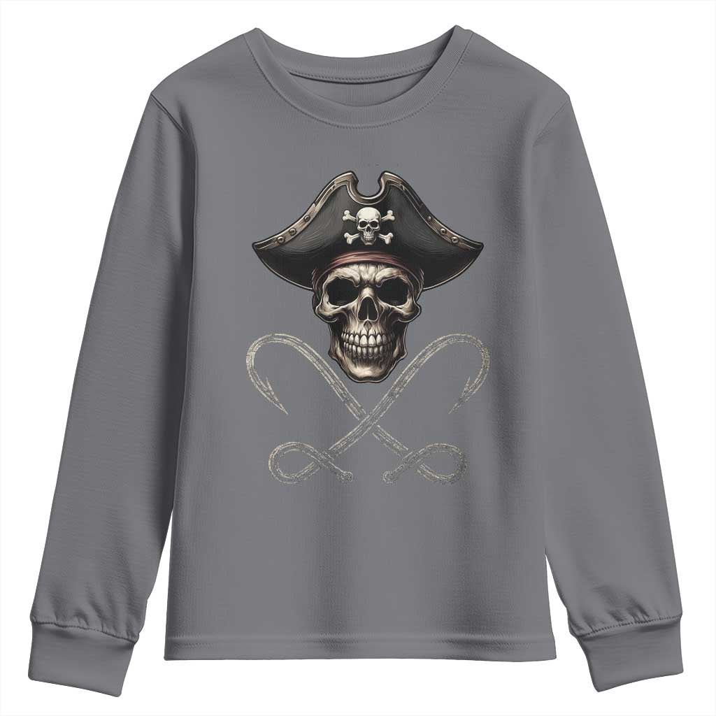Funny Pirate Fishing Lover Youth Sweatshirt Vintage Pirate Skull Hooks Fishing TS11 Charcoal Print Your Wear