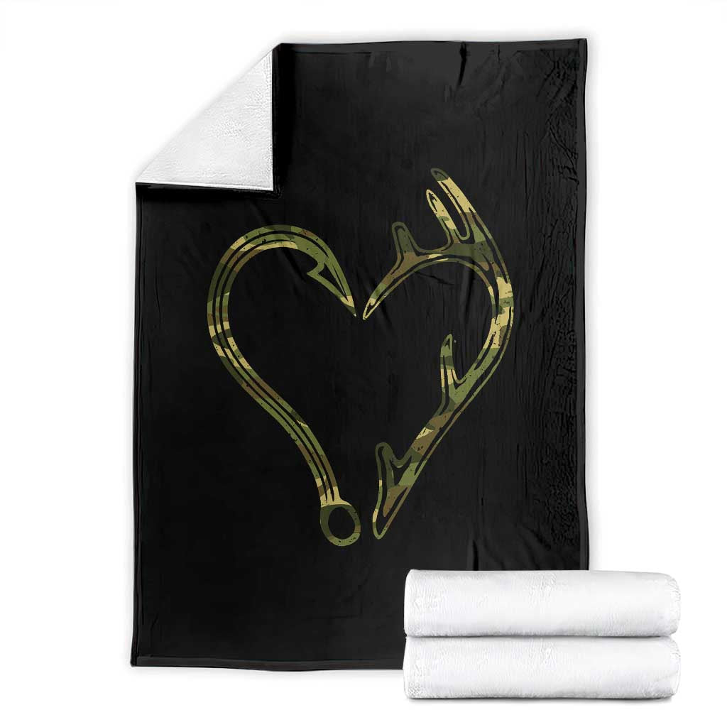 Fishing And Hunting Vintage Camo Hook Antler Heart Throw Blanket TS11 Black Print Your Wear