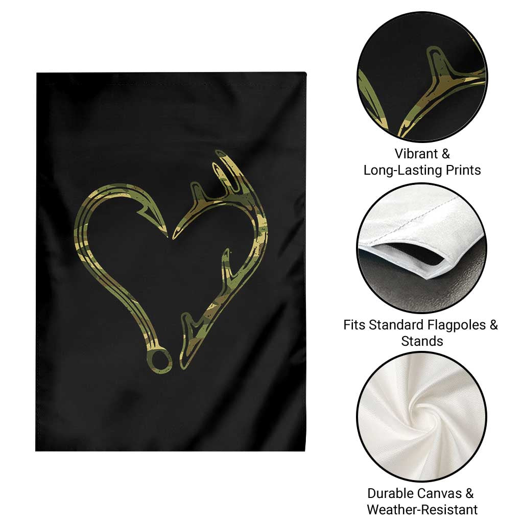 Fishing And Hunting Vintage Camo Hook Antler Heart Garden Flag TS11 Print Your Wear