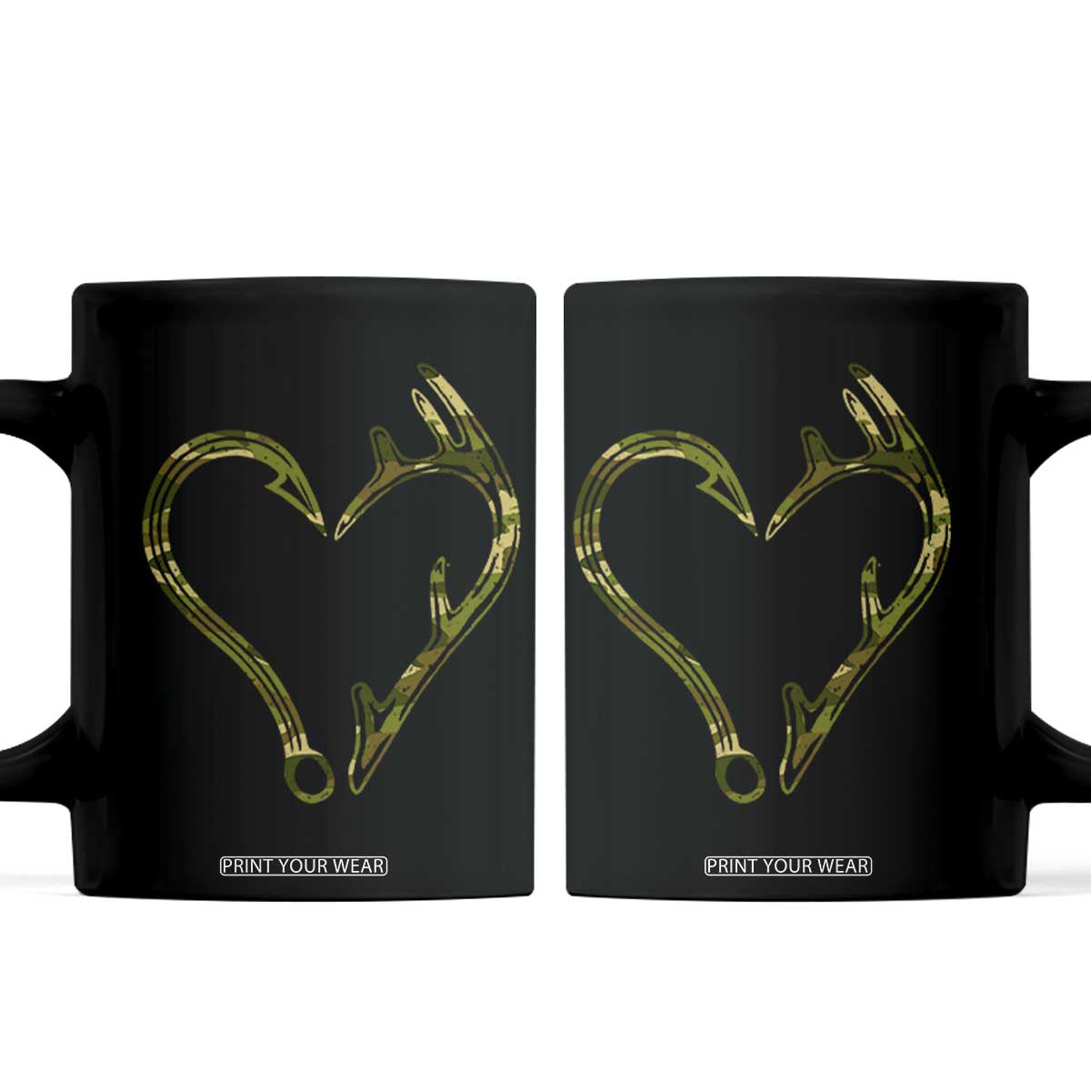 Fishing And Hunting Vintage Camo Hook Antler Heart Coffee Mug TS11 Black Print Your Wear