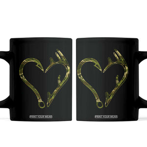 Fishing And Hunting Vintage Camo Hook Antler Heart Coffee Mug TS11 Black Print Your Wear