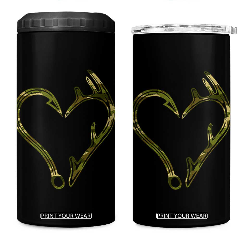 Fishing And Hunting Vintage Camo Hook Antler Heart 4 in 1 Can Cooler Tumbler TS11 One Size: 16 oz Black Print Your Wear
