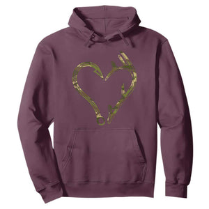 Fishing And Hunting Vintage Camo Hook Antler Heart Hoodie TS11 Maroon Print Your Wear