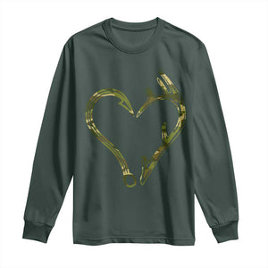 Fishing And Hunting Vintage Camo Hook Antler Heart Long Sleeve Shirt TS11 Dark Forest Green Print Your Wear