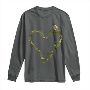Fishing And Hunting Vintage Camo Hook Antler Heart Long Sleeve Shirt TS11 Dark Heather Print Your Wear