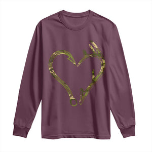 Fishing And Hunting Vintage Camo Hook Antler Heart Long Sleeve Shirt TS11 Maroon Print Your Wear