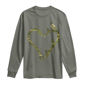 Fishing And Hunting Vintage Camo Hook Antler Heart Long Sleeve Shirt TS11 Military Green Print Your Wear