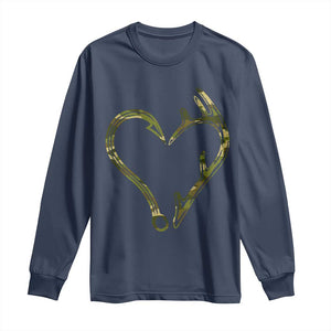 Fishing And Hunting Vintage Camo Hook Antler Heart Long Sleeve Shirt TS11 Navy Print Your Wear