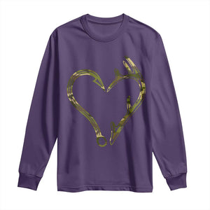 Fishing And Hunting Vintage Camo Hook Antler Heart Long Sleeve Shirt TS11 Purple Print Your Wear