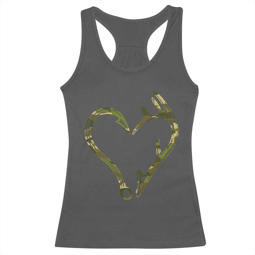 Fishing And Hunting Vintage Camo Hook Antler Heart Racerback Tank Top TS11 Dark Heather Print Your Wear