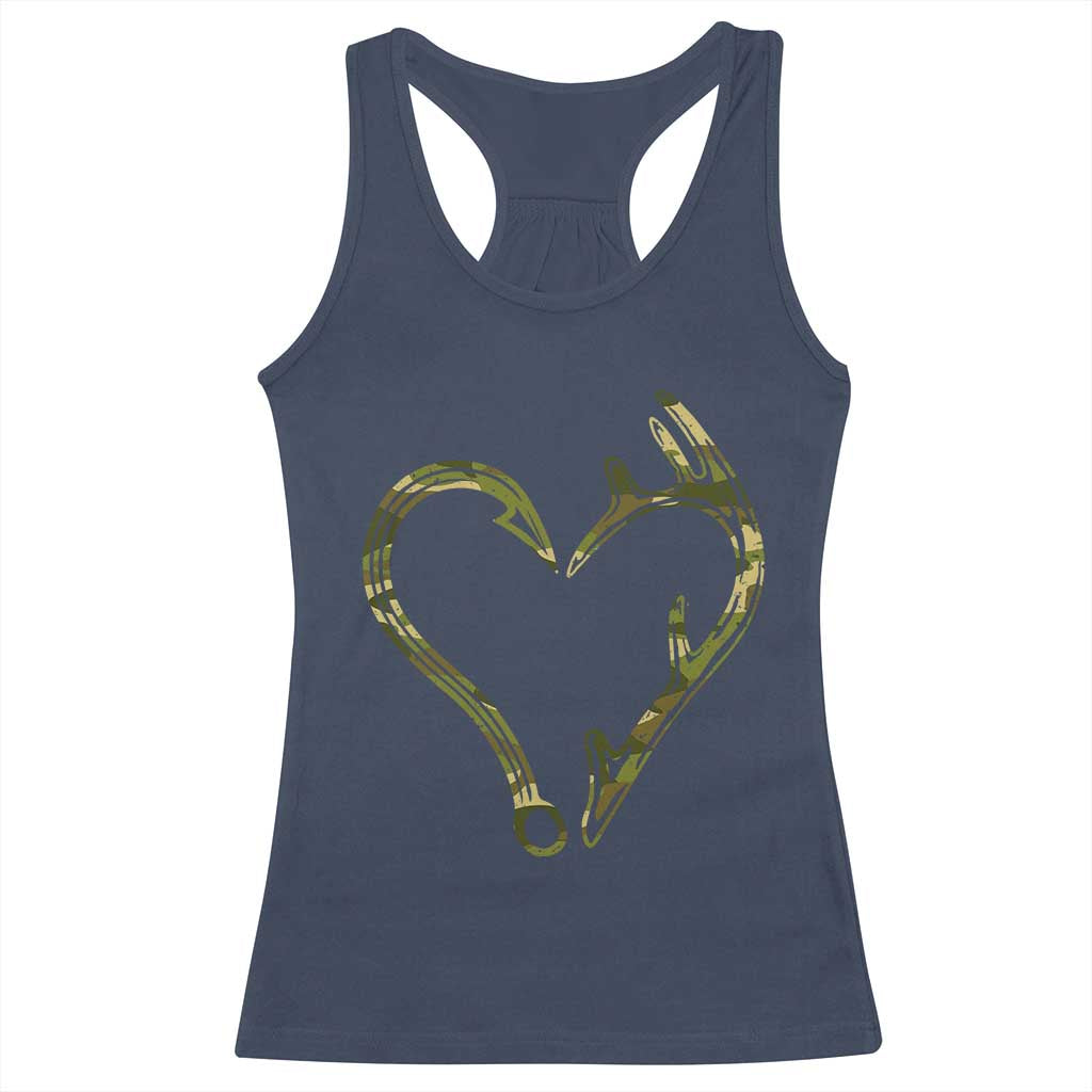 Fishing And Hunting Vintage Camo Hook Antler Heart Racerback Tank Top TS11 Navy Print Your Wear
