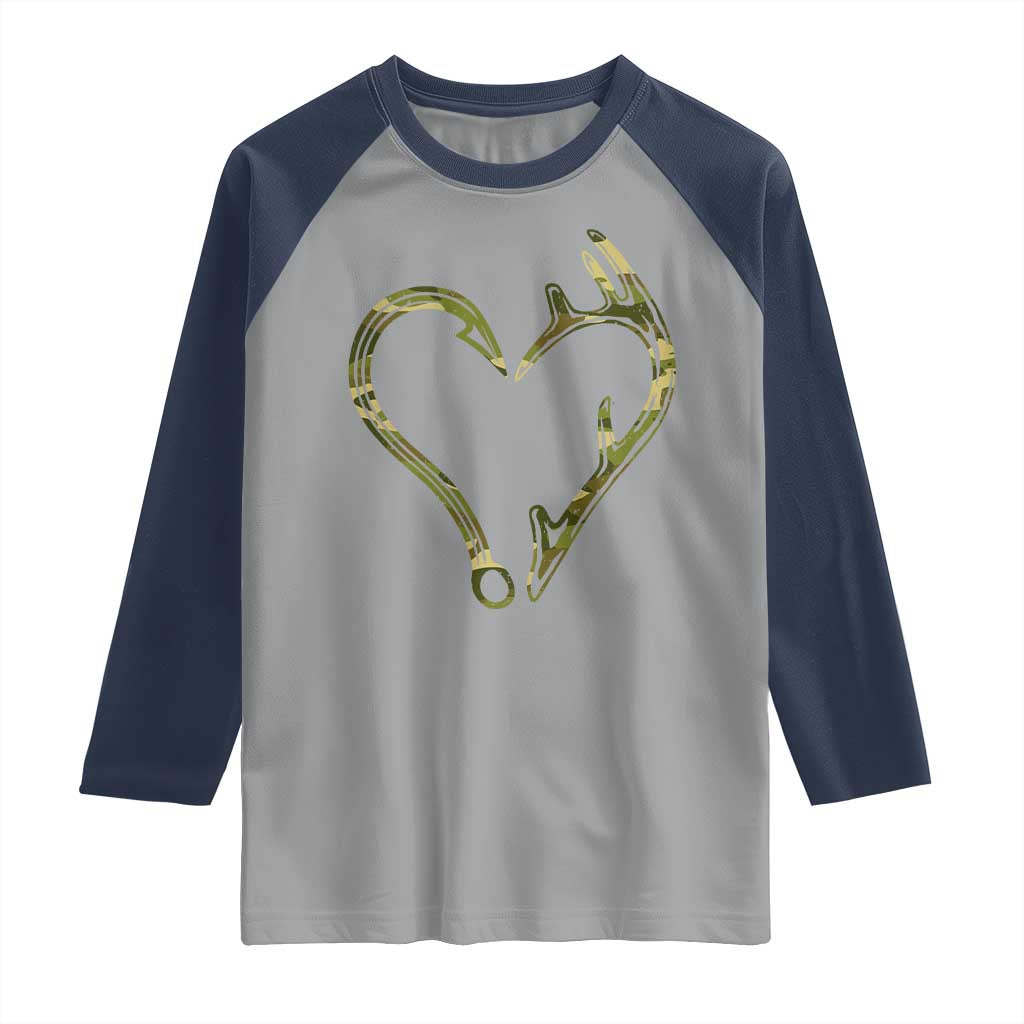 Fishing And Hunting Vintage Camo Hook Antler Heart Raglan Shirt TS11 Sport Gray Navy Print Your Wear