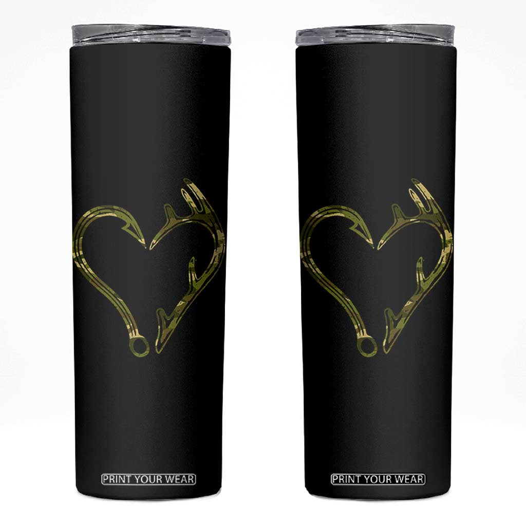 Fishing And Hunting Vintage Camo Hook Antler Heart Skinny Tumbler TS11 Black Print Your Wear