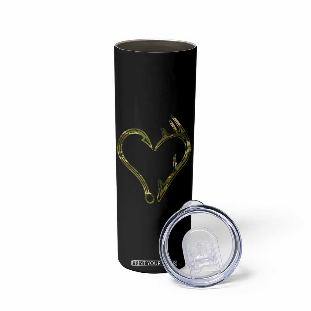 Fishing And Hunting Vintage Camo Hook Antler Heart Skinny Tumbler TS11 Print Your Wear