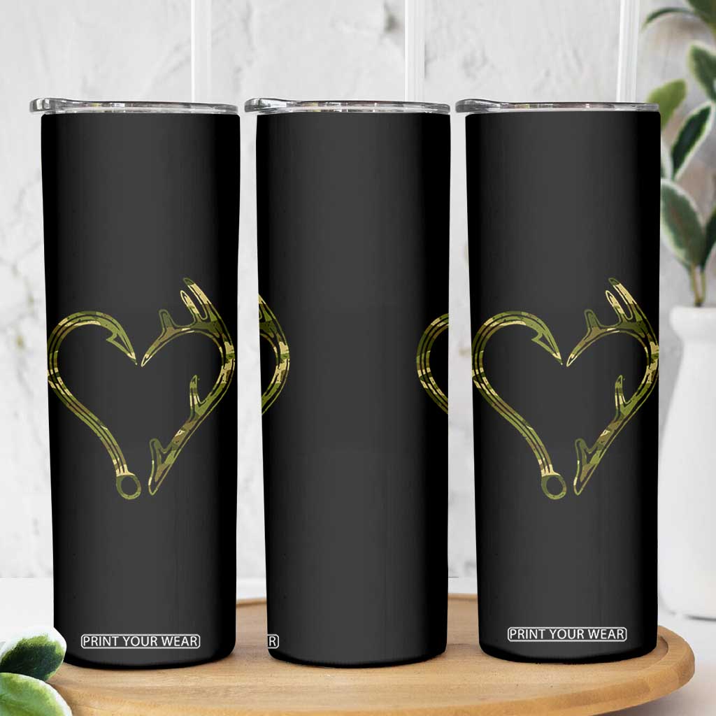 Fishing And Hunting Vintage Camo Hook Antler Heart Skinny Tumbler TS11 Print Your Wear