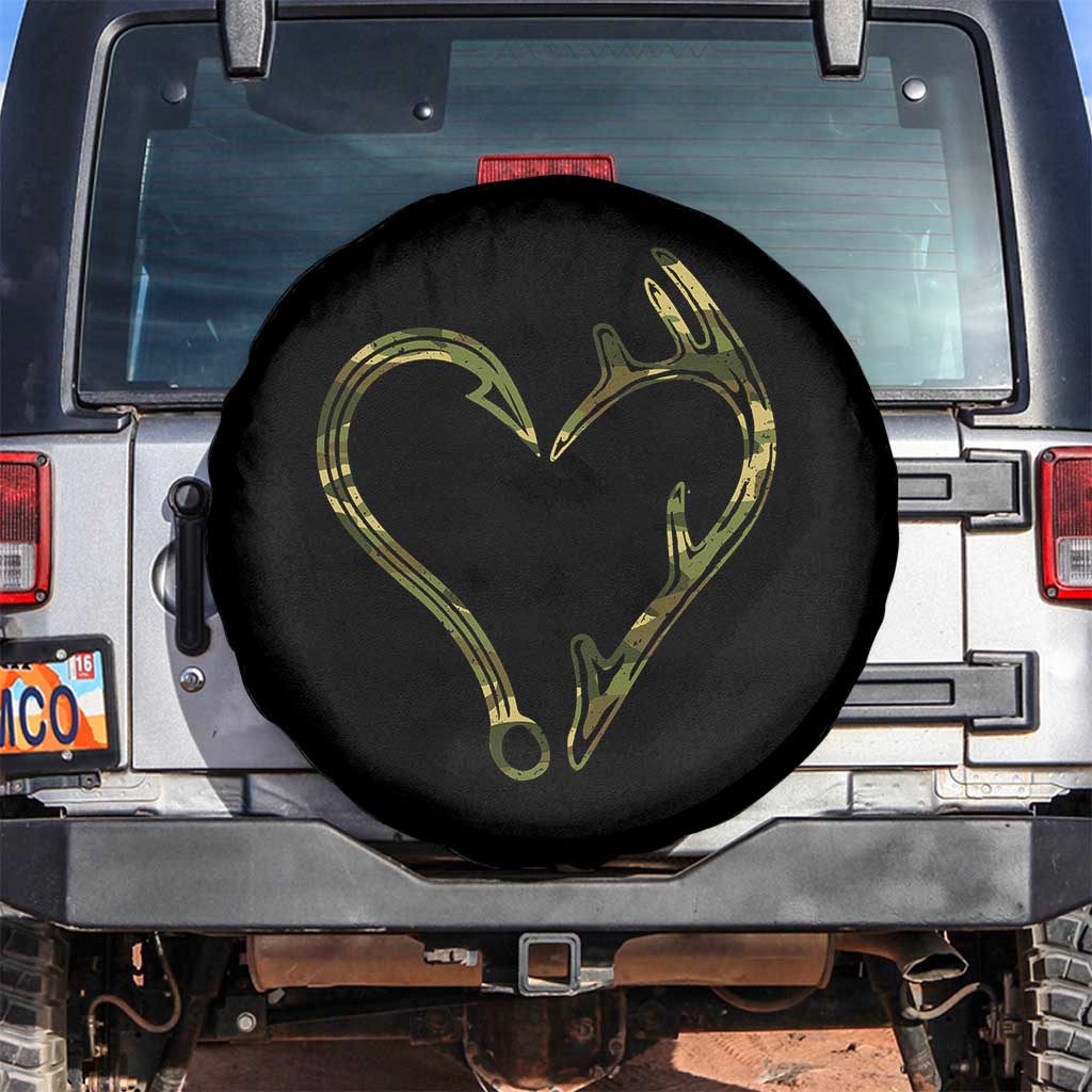 Fishing And Hunting Vintage Camo Hook Antler Heart Spare Tire Cover TS11 No hole Black Print Your Wear