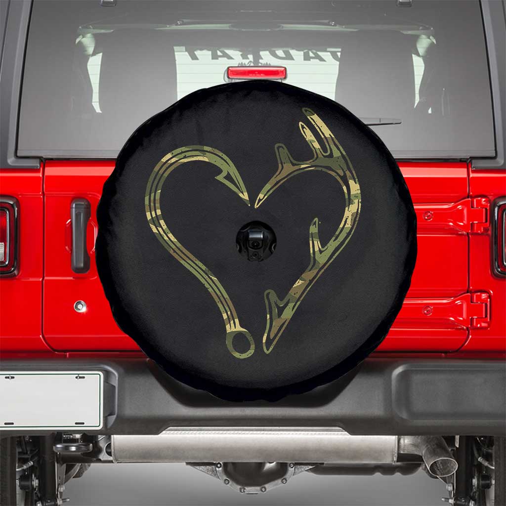 Fishing And Hunting Vintage Camo Hook Antler Heart Spare Tire Cover TS11 Black Print Your Wear