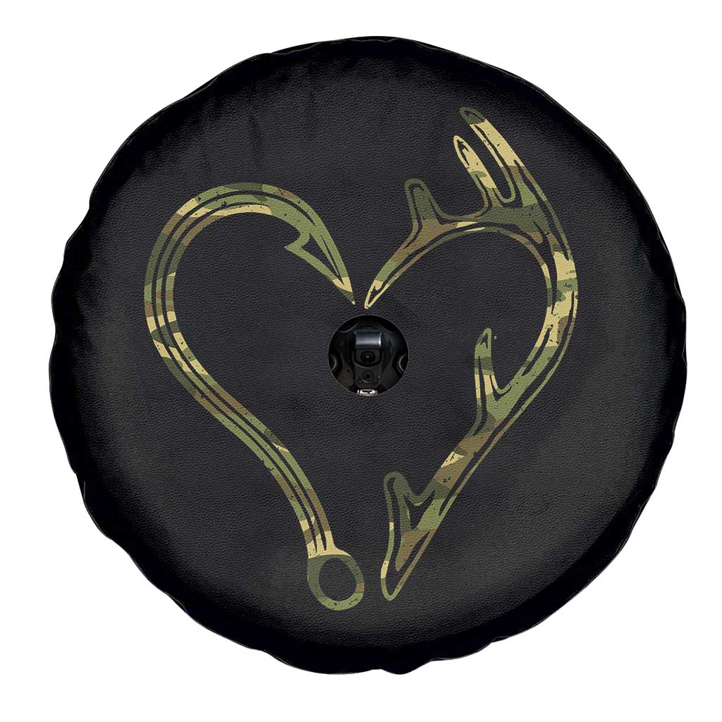 Fishing And Hunting Vintage Camo Hook Antler Heart Spare Tire Cover TS11 Print Your Wear