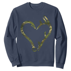 Fishing And Hunting Vintage Camo Hook Antler Heart Sweatshirt - Print Your Wear