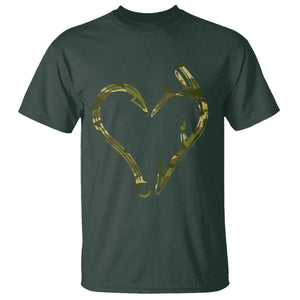 Fishing And Hunting Vintage Camo Hook Antler Heart T Shirt TS11 Dark Forest Green Print Your Wear