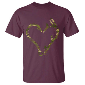 Fishing And Hunting Vintage Camo Hook Antler Heart T Shirt TS11 Maroon Print Your Wear