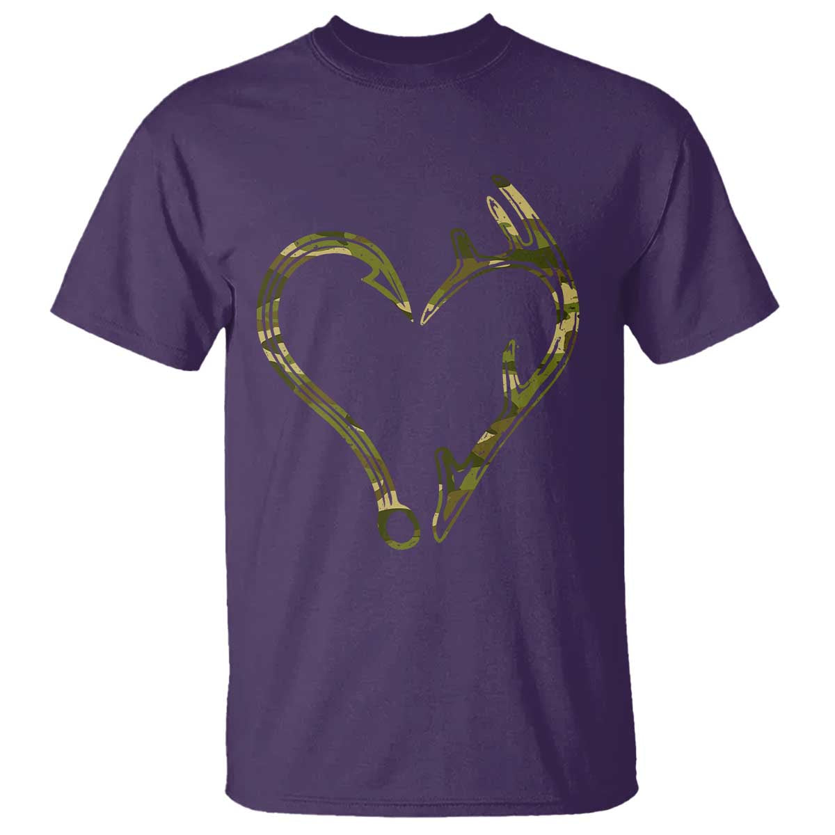 Fishing And Hunting Vintage Camo Hook Antler Heart T Shirt TS11 Purple Print Your Wear
