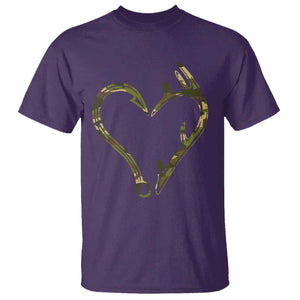 Fishing And Hunting Vintage Camo Hook Antler Heart T Shirt TS11 Purple Print Your Wear