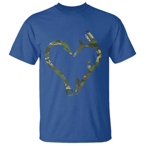 Fishing And Hunting Vintage Camo Hook Antler Heart T Shirt - Print Your Wear