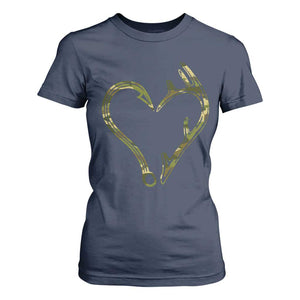 Fishing And Hunting Vintage Camo Hook Antler Heart T Shirt For Women - Print Your Wear