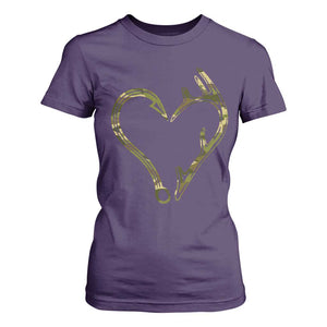Fishing And Hunting Vintage Camo Hook Antler Heart T Shirt For Women - Print Your Wear