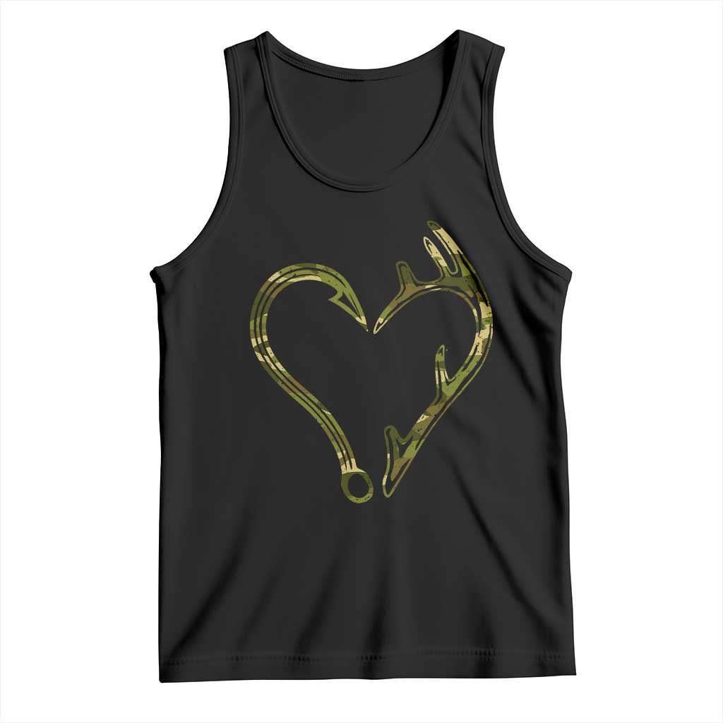 Fishing And Hunting Vintage Camo Hook Antler Heart Tank Top TS11 Black Print Your Wear
