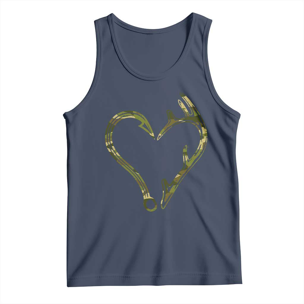 Fishing And Hunting Vintage Camo Hook Antler Heart Tank Top TS11 Navy Print Your Wear