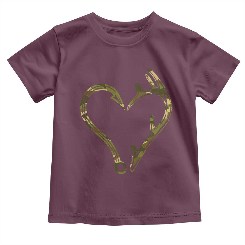 Fishing And Hunting Vintage Camo Hook Antler Heart Toddler T Shirt TS11 Maroon Print Your Wear